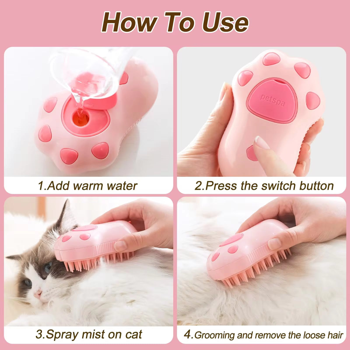 Cepillo De Vapor 3 En 1 Para Perros Y Gatos: Adiós Al Pelo Suelto